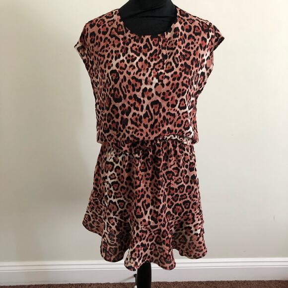 Three Eighty Two Women's Leopard Print Dress Size S, Short Sleeve Mini Dress NWT - Picture 1 of 7